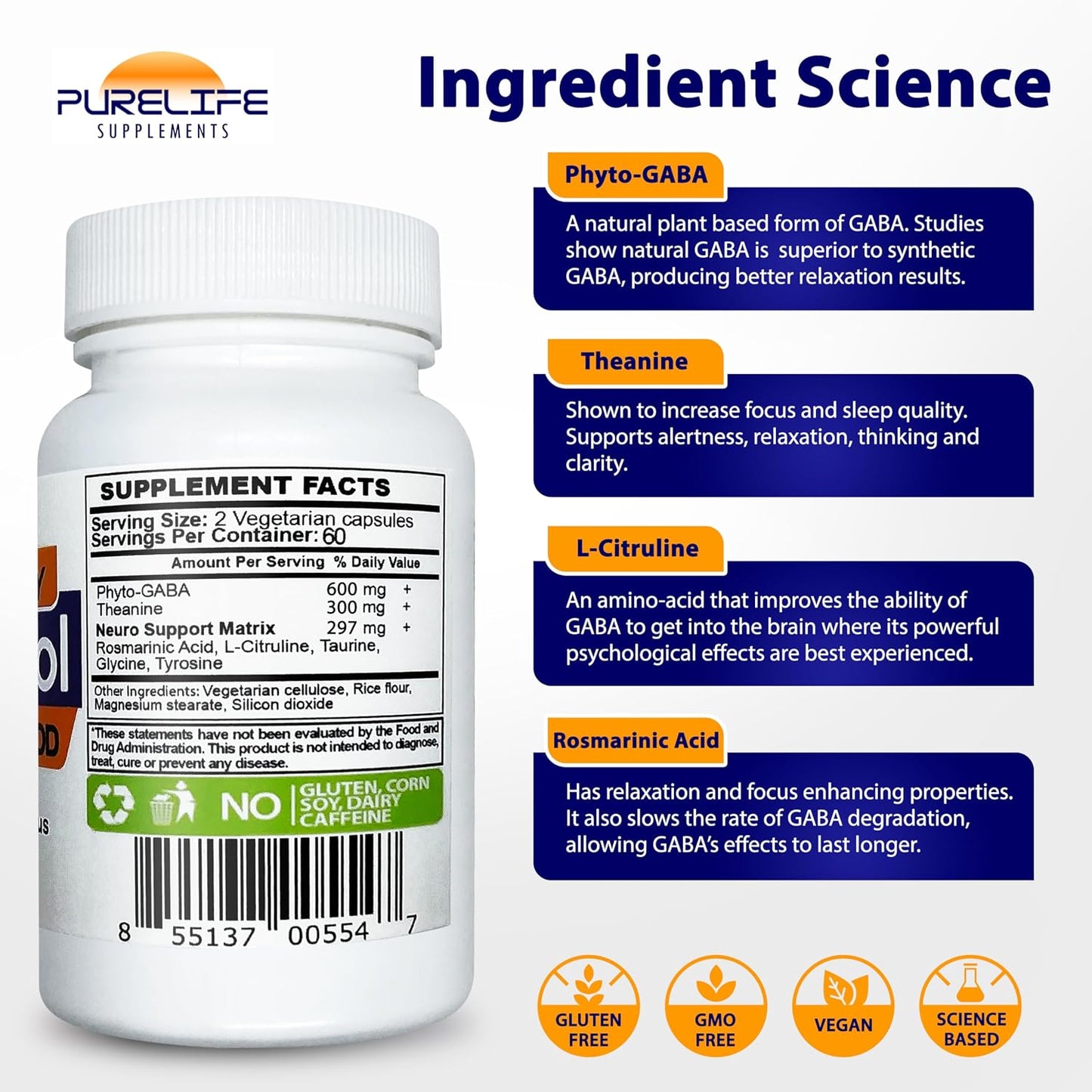 Gabatrol Daily – Plant Based GABA Supplement. Vegetarian and Vegan Friendly (120 Veggie Caps) - görsel 6
