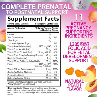 Prenatal Vitamins for Women – Pregnancy Gummies with Folic Acid, Vitamin A, C, D3, B12, B6 – Prenatal Multivitamin Gummy for Foetal Support, Pregnant & Nursing Women – 120 Gummies