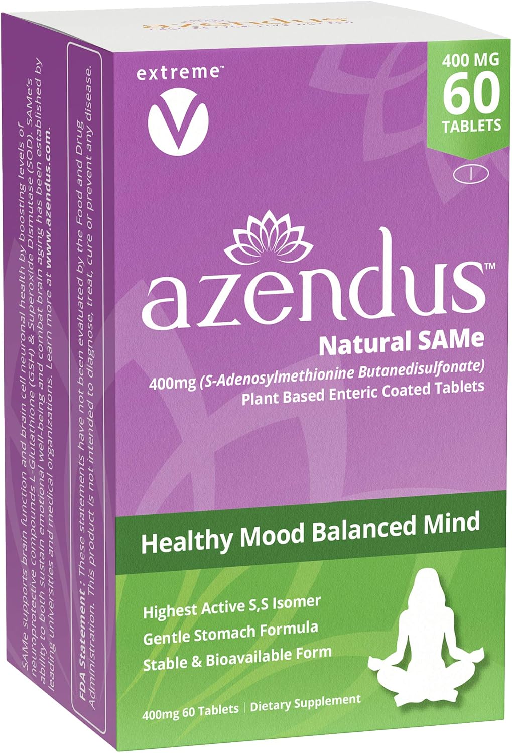 extreme V Azendus SAM-e Mood Support 400mg, 60 Enteric Coated Tablets - görsel 1