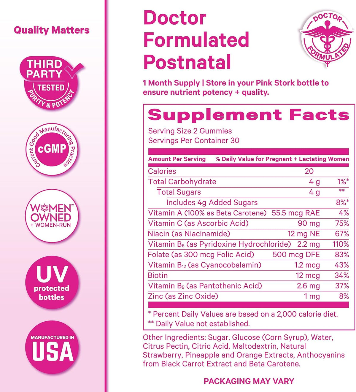 Pink Stork Total Postnatal Vitamin Gummies – Multivitamin for Postpartum Recovery and Breastfeeding Support (60 Gummies) - görsel 6