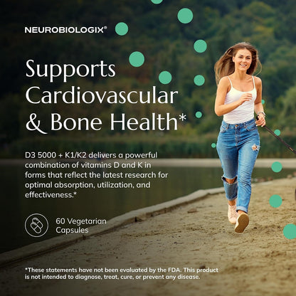 Neurobiologix Vitamin D3 + K2 Cofactor Complex, 10,000 IU with MK-7, Zinc & Boron, 60 Capsules