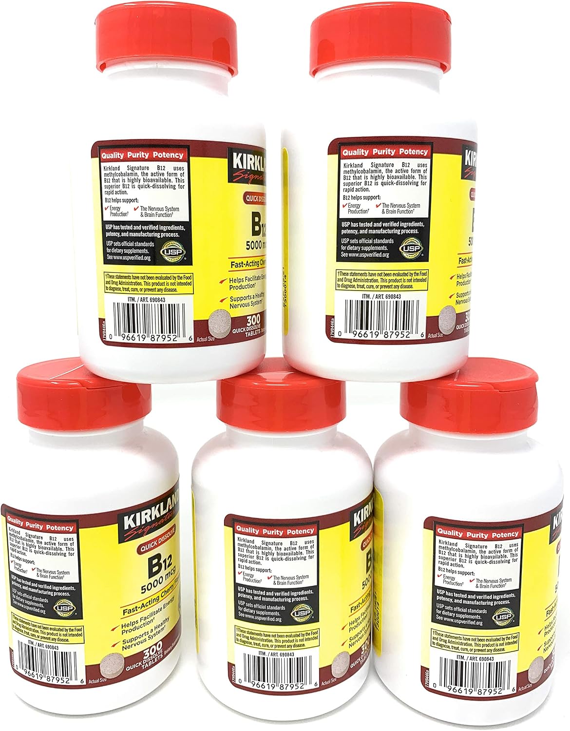 Kirkland Signature Sublingual Vitamin B12 5000 mcg, 300 Tablets (5 Bottles) - görsel 3