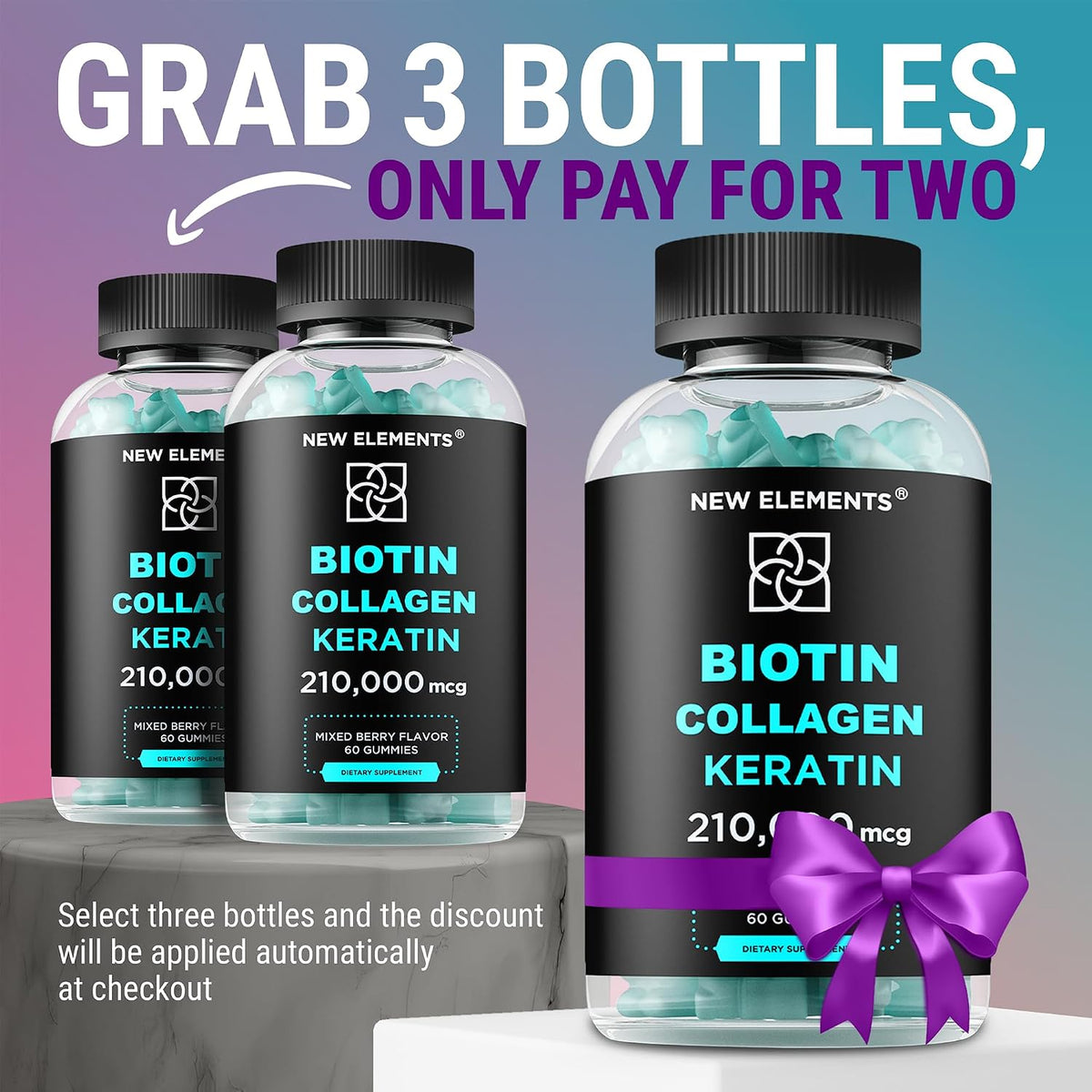 Biotin Gummies with Keratin & Collagen Peptides - Advanced Hair, Skin & Nails Support (10,000 mcg Biotin, 100,000 mcg Keratin, 100,000 mcg Collagen) - görsel 2