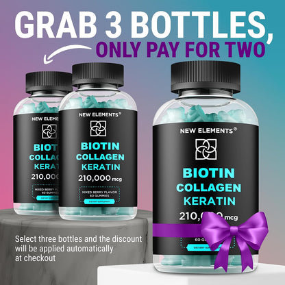 Biotin Gummies with Keratin & Collagen Peptides - Advanced Hair, Skin & Nails Support (10,000 mcg Biotin, 100,000 mcg Keratin, 100,000 mcg Collagen)