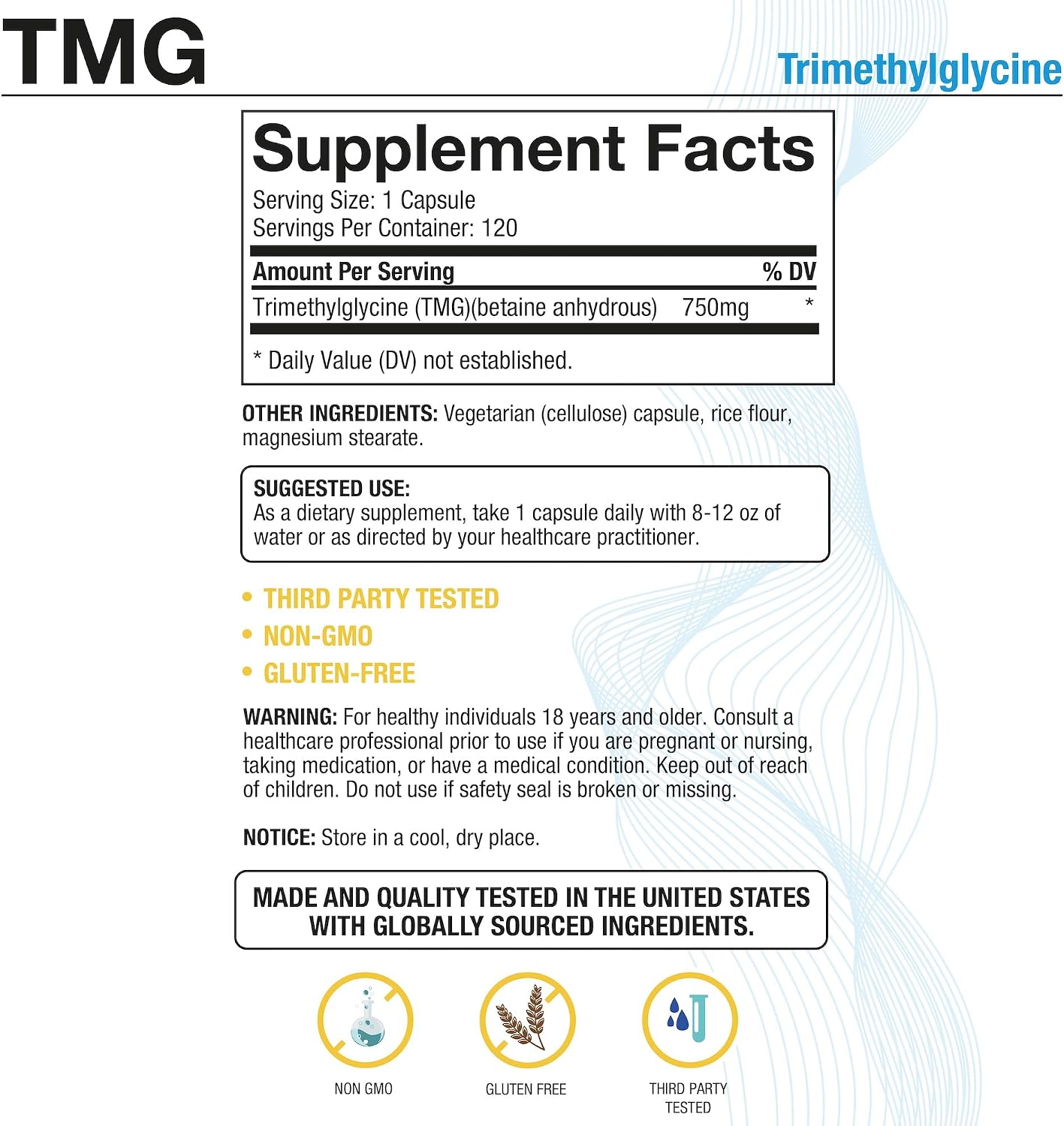 Puregen Labs TMG 750 mg – High Strength Trimethylglycine Supplement – Non-GMO, Gluten-free, Dairy-Free – 2 Pack (240 Vegetarian Capsules) - görsel 2
