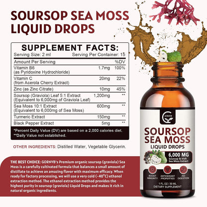 Soursop Graviola Liquid Drops with Sea Moss and Turmeric (2 Pack)