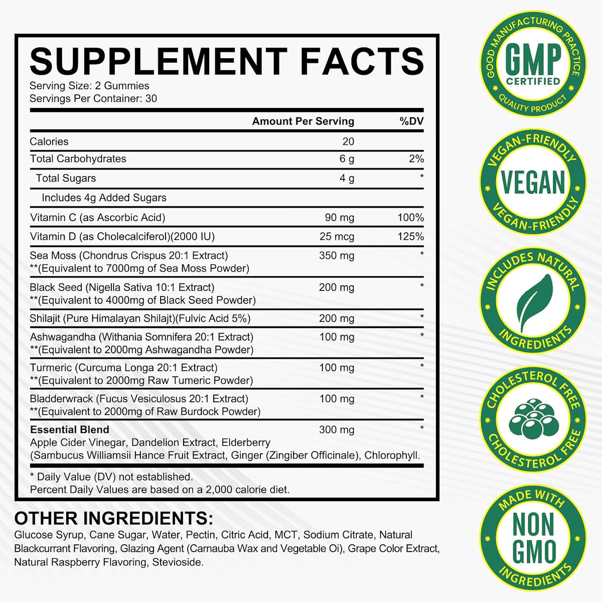 Sea Moss Gummies, Sea Moss, Bladderwrack, Ashwagandha, Burdock Root, Energy, Immune Support, 60 Vegan Gummies - görsel 2