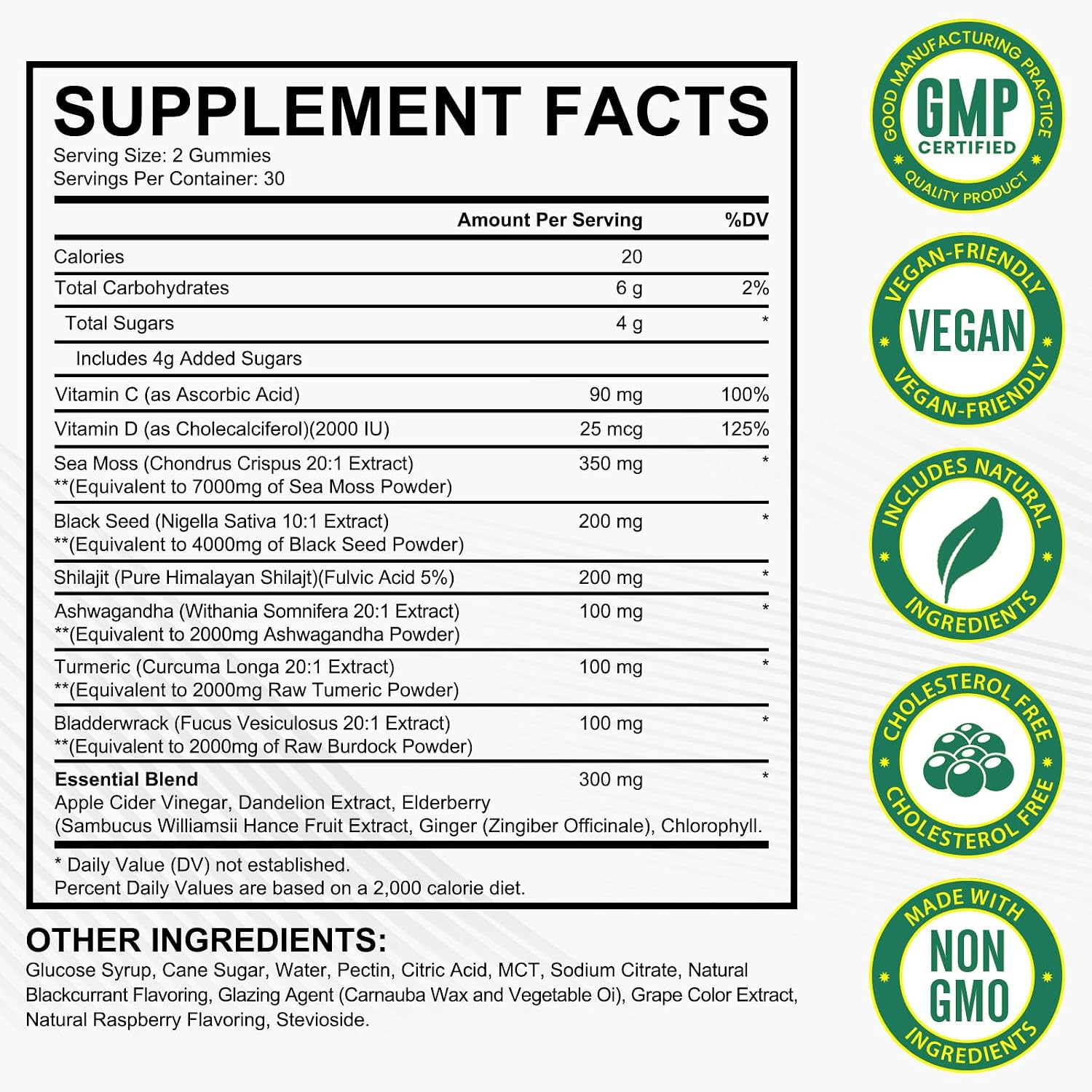 Sea Moss Gummies, Sea Moss, Bladderwrack, Ashwagandha, Burdock Root, Energy, Immune Support, 60 Vegan Gummies - görsel 2