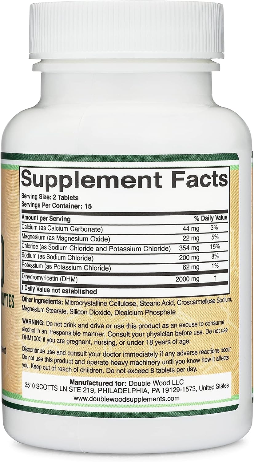 DHM1000 Dihydromyricetin (DHM) Tablets - 1,000mg per Tablet (30 Count) with Electrolytes by Double Wood - görsel 3