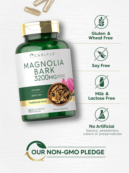 Carlyle Magnolia Bark | 180 Powder Capsules | Herbal Extract Supplement | Non-GMO, Gluten-free