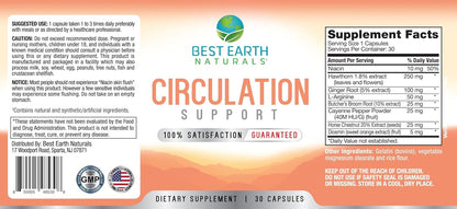 Best Earth Naturals Circulation Supplement - Balanced Formula for Optimal Circulatory Support - 30 Capsules