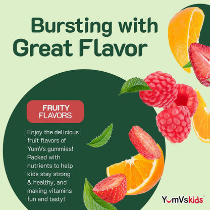 YumVs Kids Multivitamin Gummies - Fruit Flavoured Chewable Multivitamin with Vitamins A, C, D3, E, B6, B12, and Minerals - 60 Count