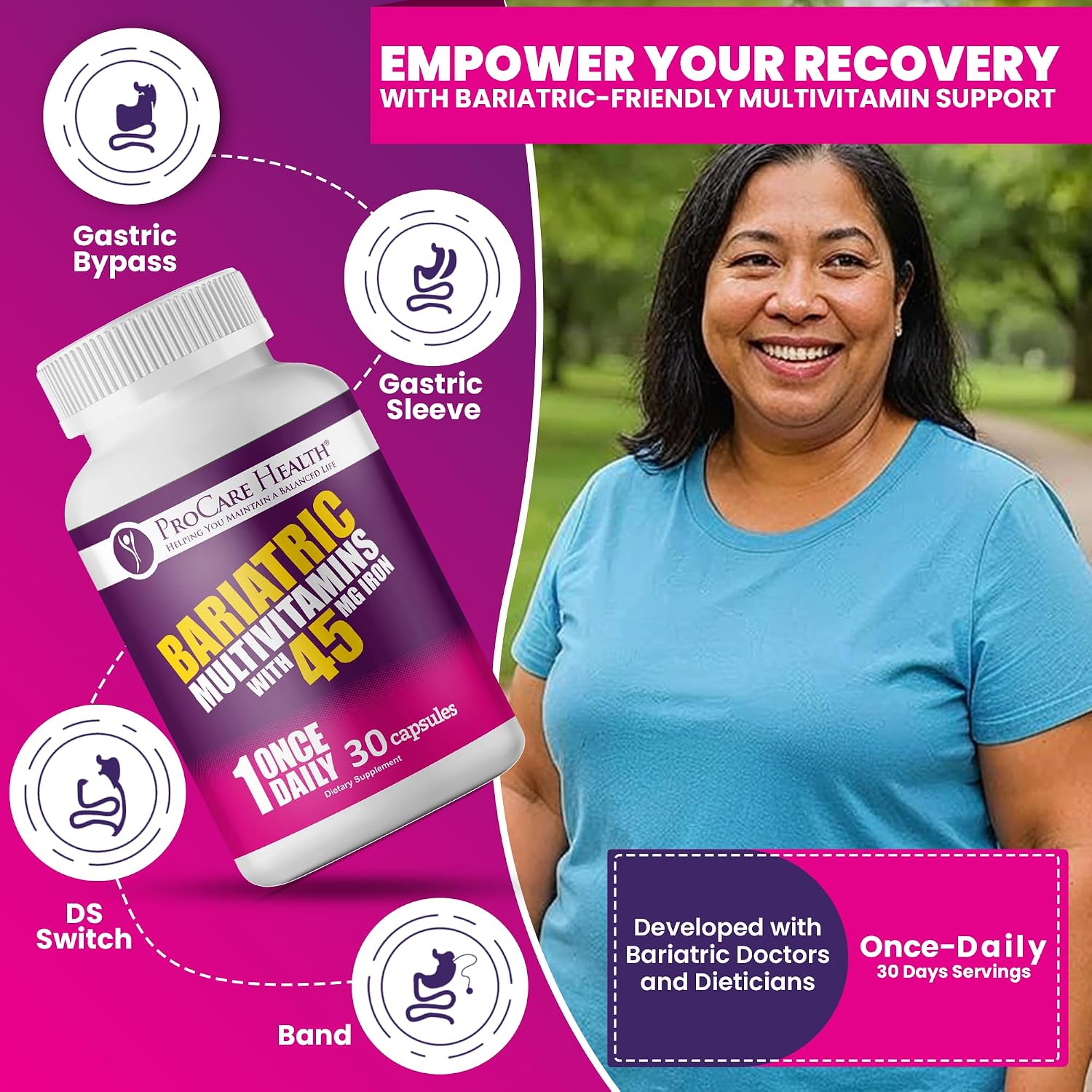 ProCare Health Bariatric Multivitamin with 45mg Iron – Once Daily Post-Surgery Support (30 Capsules) - görsel 2