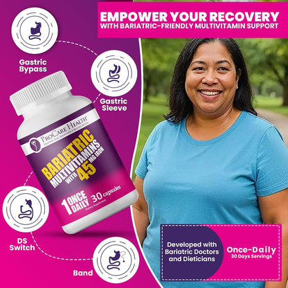 ProCare Health Bariatric Multivitamin with 45mg Iron – Once Daily Post-Surgery Support (30 Capsules)
