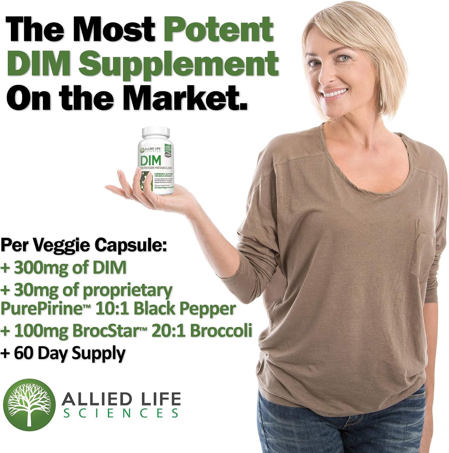 DIM Supplement 300 mg with Broccoli Seed Extract and BioPerine, Vegan, Non-GM, 60 Capsules - görsel 1