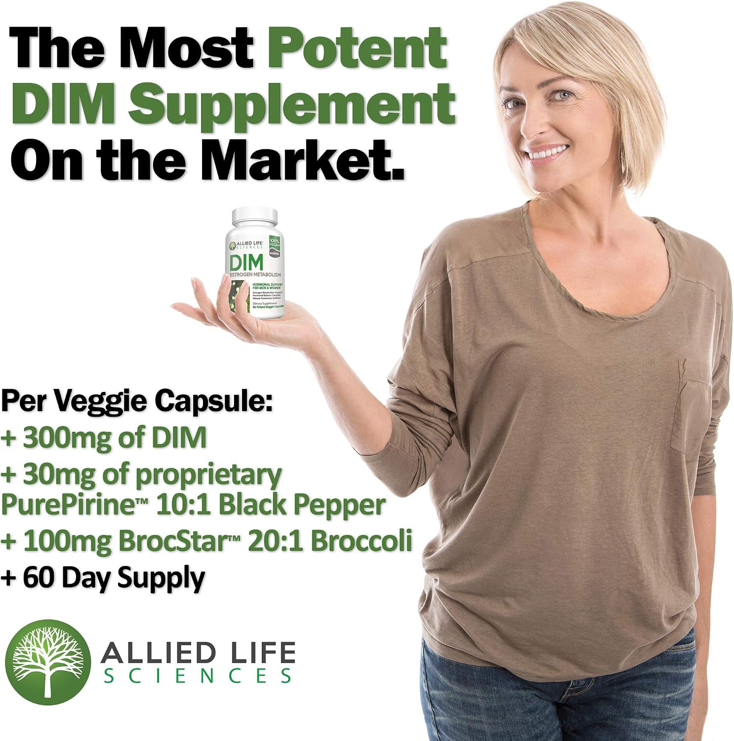 DIM Supplement 300 mg with Broccoli Seed Extract and BioPerine, Vegan, Non-GM, 60 Capsules - görsel 1