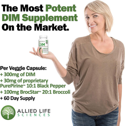 DIM Supplement 300 mg with Broccoli Seed Extract and BioPerine, Vegan, Non-GM, 60 Capsules