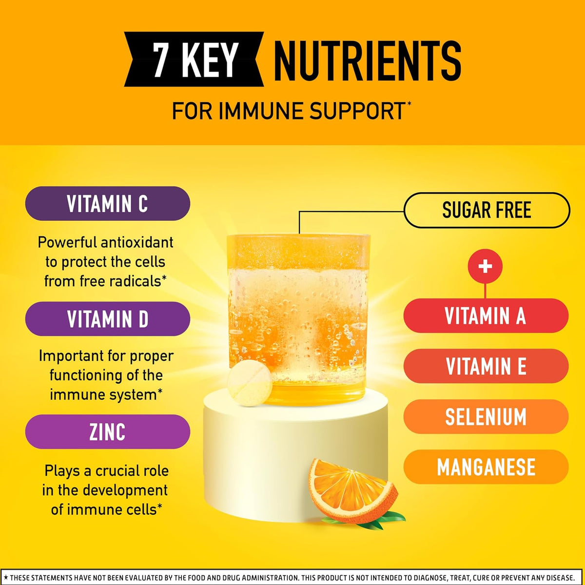Airborne Immune Support Effervescent Tablets, Zesty Orange Flavour - 30ct with 1000mg Vitamin C + Vitamins A, D, E, Zinc, Selenium, Manganese & Herbal Blend - Sugar‑Free, Gluten‑Free - görsel 3