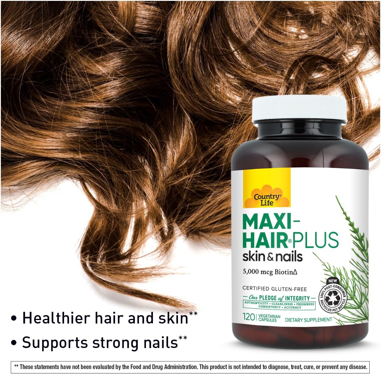 Country Life Maxi-Hair Plus Hair, Skin & Nails Vitamin with 5,000 mcg Biotin - 120 Vegetarian Capsules - görsel 6