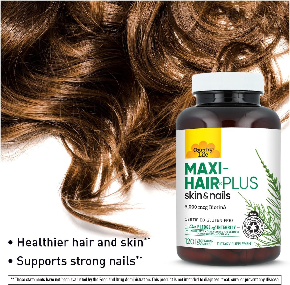 Country Life Maxi-Hair Plus Hair, Skin & Nails Vitamin with 5,000 mcg Biotin - 120 Vegetarian Capsules - görsel 6