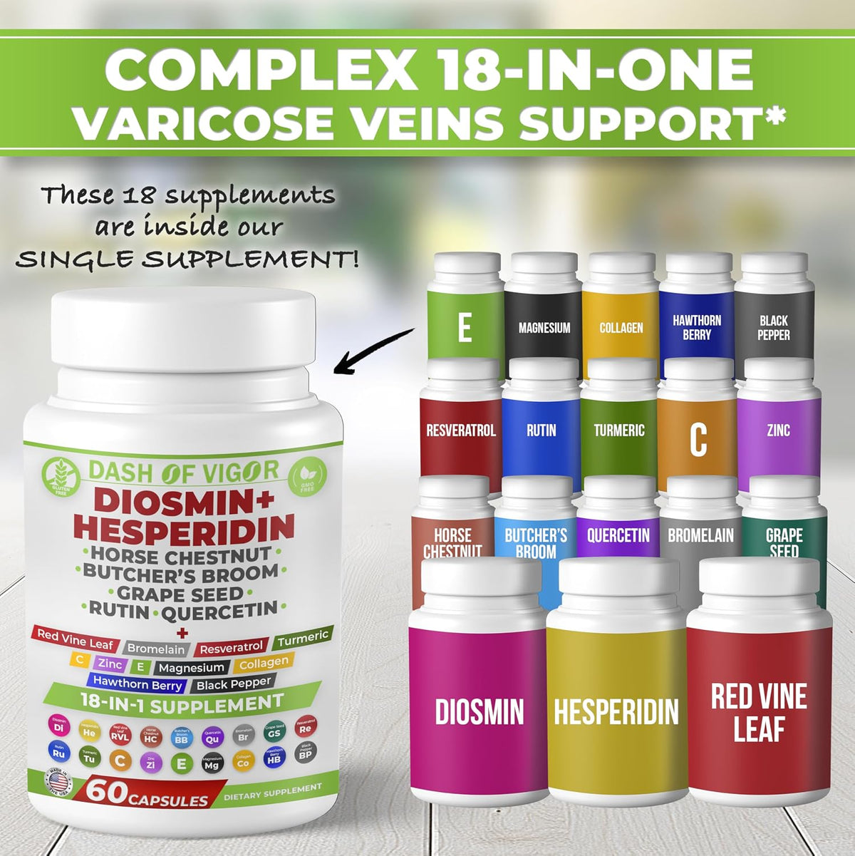 Dash of Vigour 18-in-1 Diosmin Hesperidin Supplement | Quercetin, Bromelain, Zinc, Vitamin C with Rutin | 60 Capsules - görsel 2