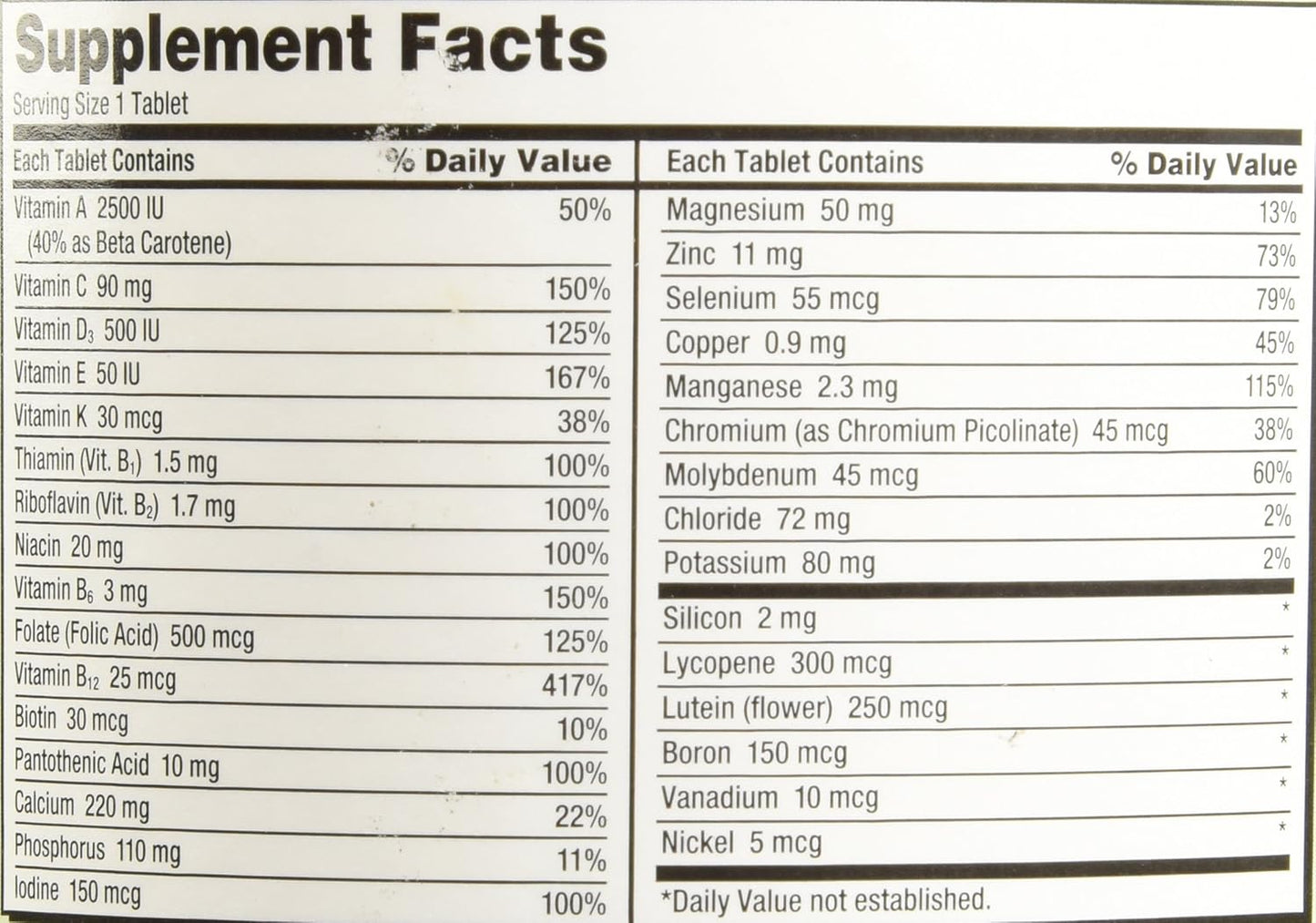 Kirkland Signature Adults 50 plus Mature Multi Vitamins & Minerals, 400-Tablet Bottle - görsel 2