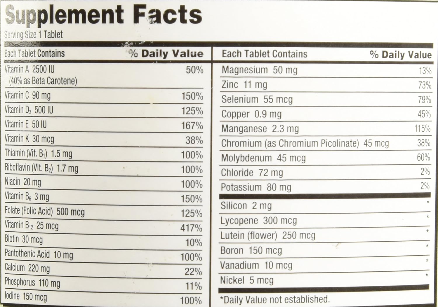 Kirkland Signature Adults 50 plus Mature Multi Vitamins & Minerals, 400-Tablet Bottle - görsel 2