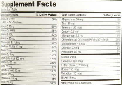 Kirkland Signature Adults 50 plus Mature Multi Vitamins & Minerals, 400-Tablet Bottle