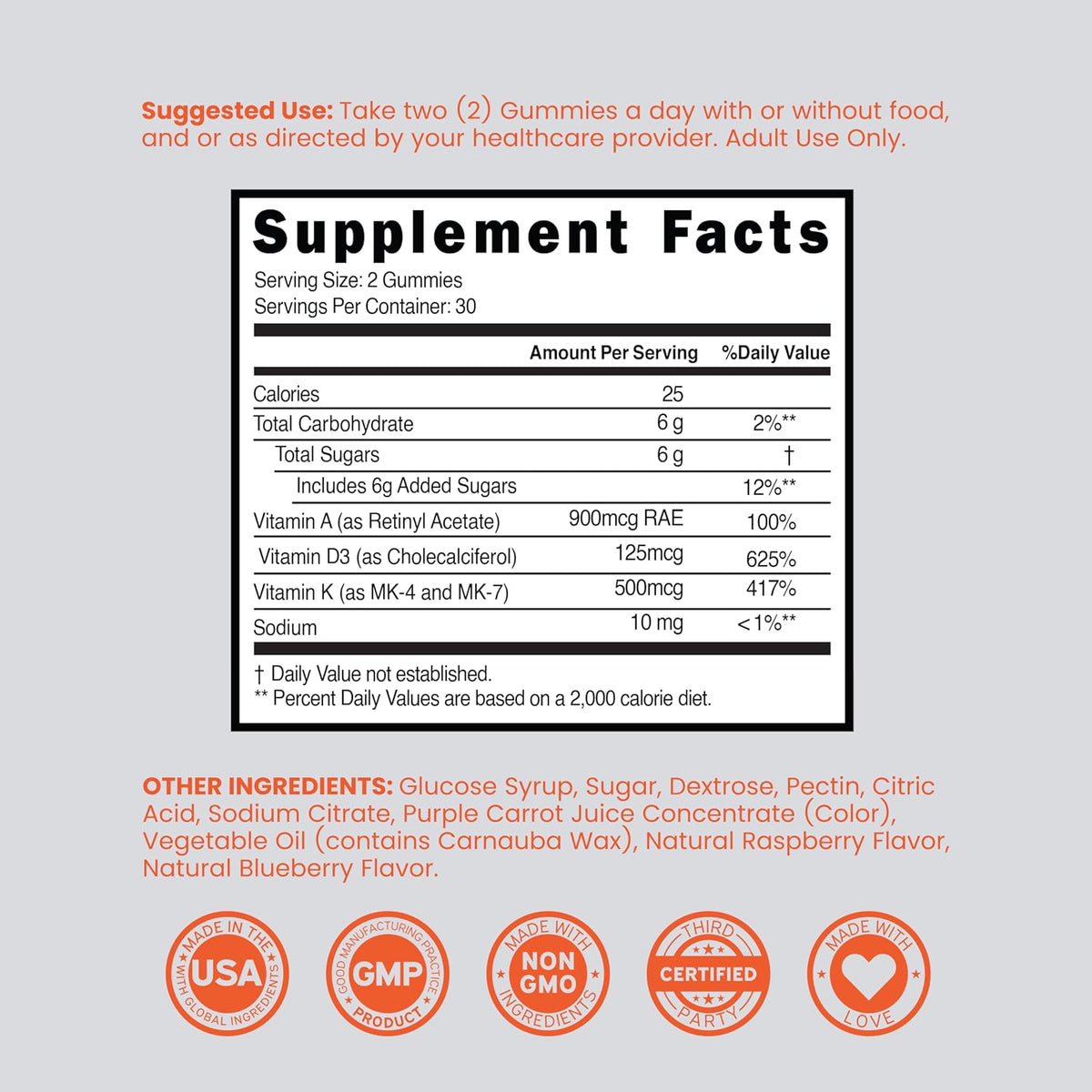 ADK Gummies - Vitamin D3 K2 (60 Sugar Free Gummies) - 10000 IU D3 & 5000 IU K2 - Vegan & Non-GMO - görsel 5