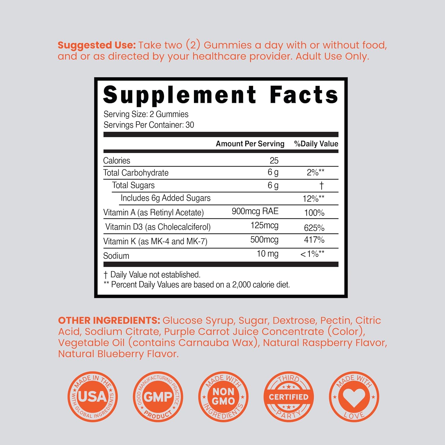 ADK Gummies - Vitamin D3 K2 (60 Sugar Free Gummies) - 10000 IU D3 & 5000 IU K2 - Vegan & Non-GMO - görsel 5
