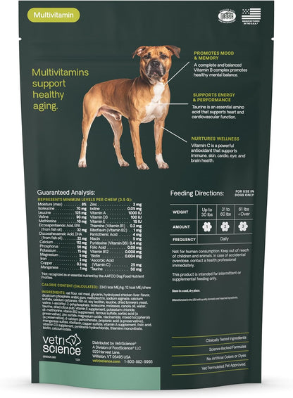 VetriScience Extra Strength Senior 27+ Active Health Chews, Golden Years Daily Multivitamin for Senior Dogs, Chicken Flavour, 60 Count