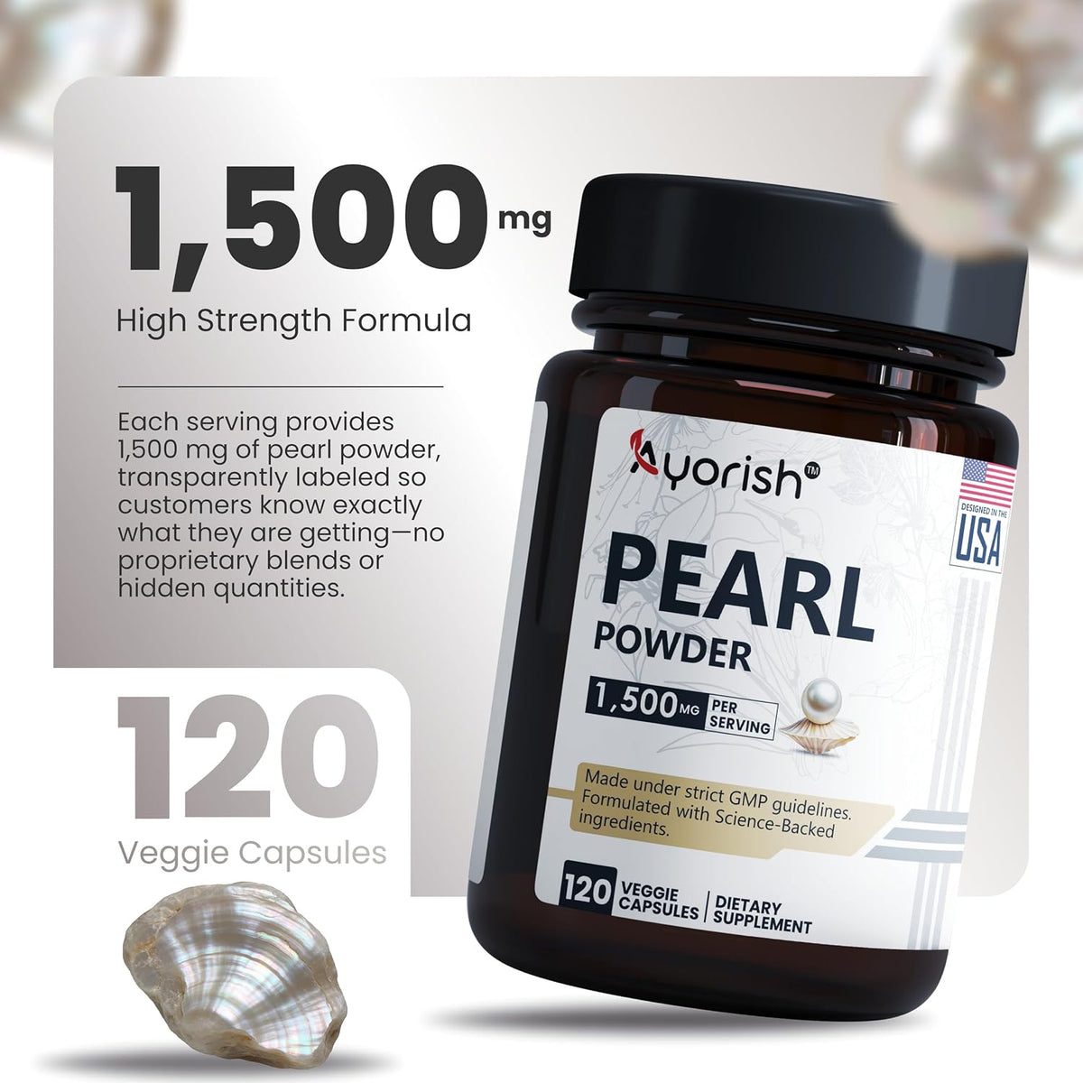 Pearl Powder Capsules 1500mg | Organic Pure Levigated Pearl Powder Supplement - görsel 3
