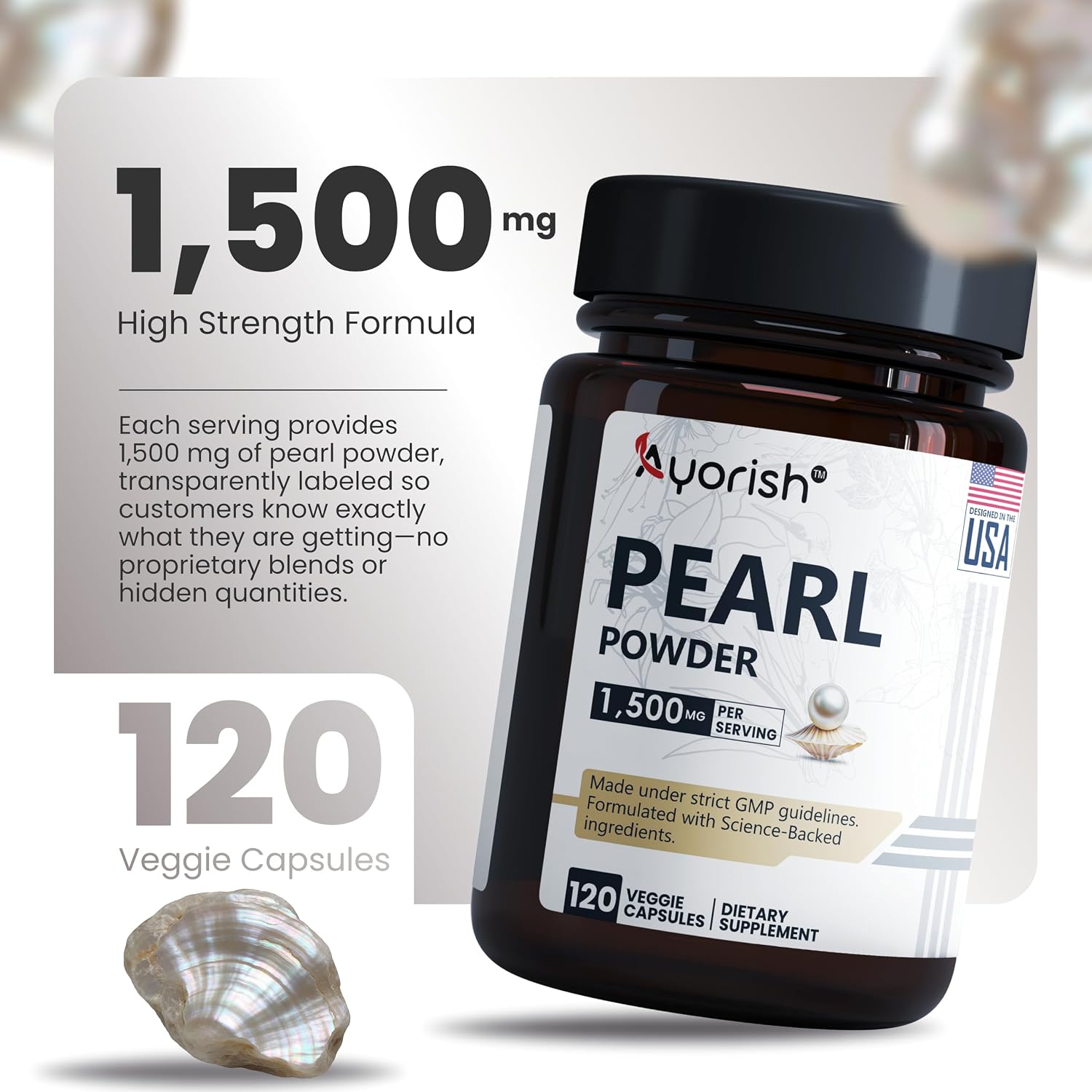 Pearl Powder Capsules 1500mg | Organic Pure Levigated Pearl Powder Supplement - görsel 3