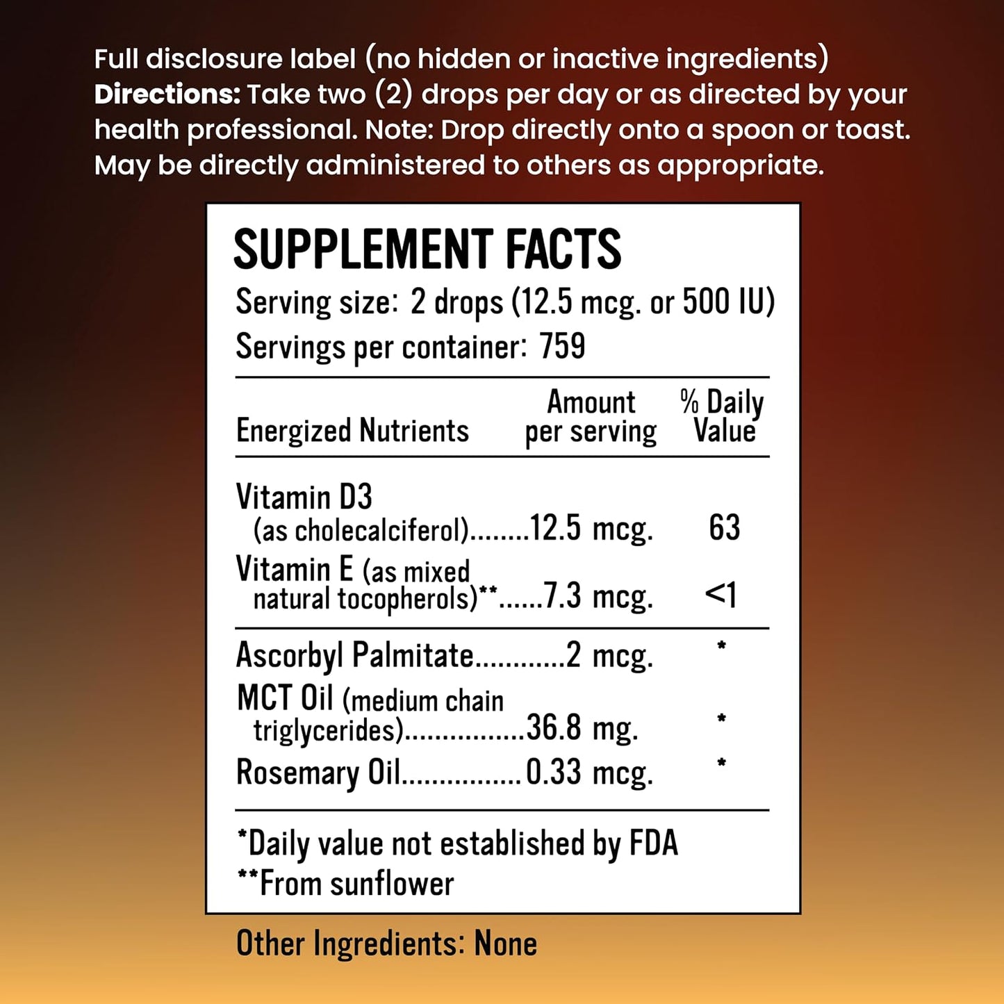 Alkaline for Life Cellular D3 Drops+, Liquid Vitamin D3 in MCT Oil, 250 IU per Drop, 500 to 5000 IU Flexible Dosage, Sublingual or Mix Into Drinks, Gluten-free, 30 ml - görsel 2