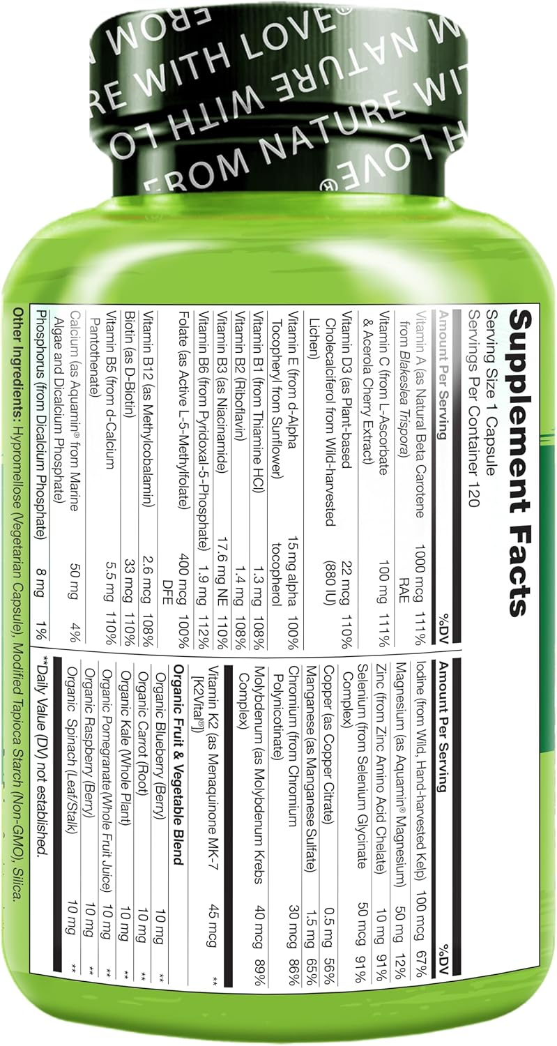 NATURELO Men's Multivitamin - One-a-Day with Vitamins, Minerals & Organic Whole Foods, Non-GMO, 120 Vegetarian Capsules - görsel 8