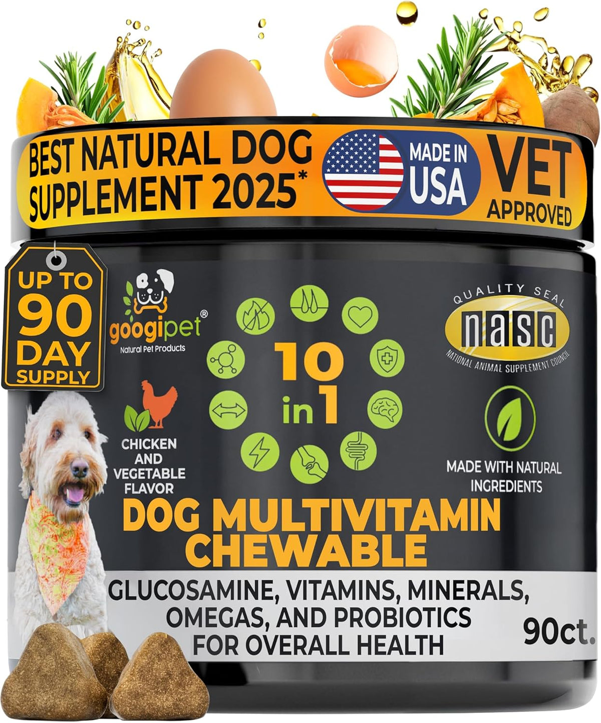 Googipet Premium Dog Multivitamin Chewable - Joint Support, Probiotics & Omegas (Chicken Flavour) - görsel 1