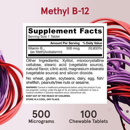 Jarrow Formulae Methyl B-12 Chewable Tablets, 500 mcg, 100 Count
