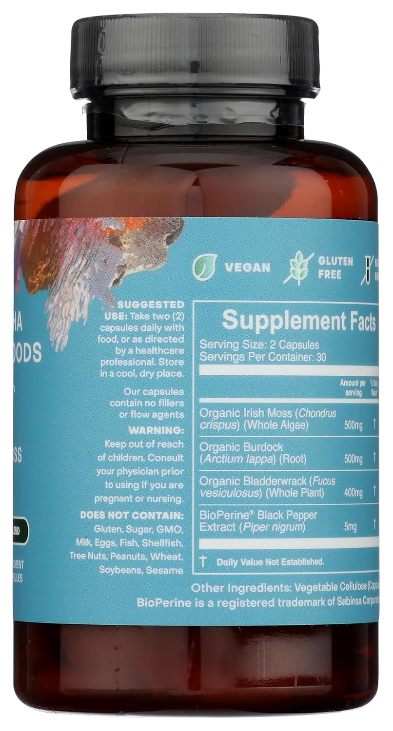 Sea Moss Capsules – Organic Irish Moss with Bladderwrack Root, Burdock Root, and BioPerine – Digestive, Thyroid & Immune Support – Vegan, Gluten-free – 60 Count - görsel 5