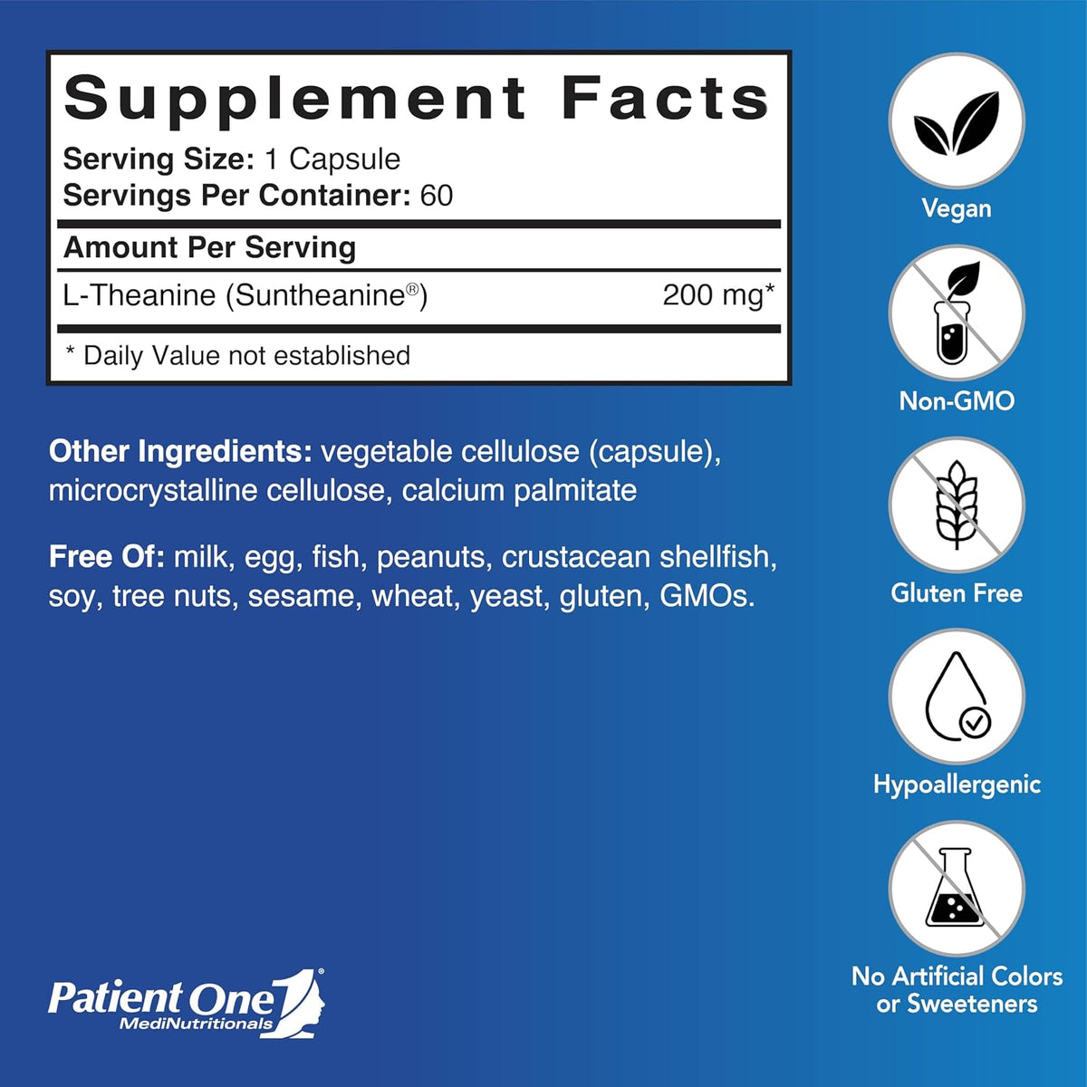 Patient One Theanine 200 mg – Supplement for Stress Response, Relaxation and Focus – with Suntheanine – 60 Capsules - görsel 2