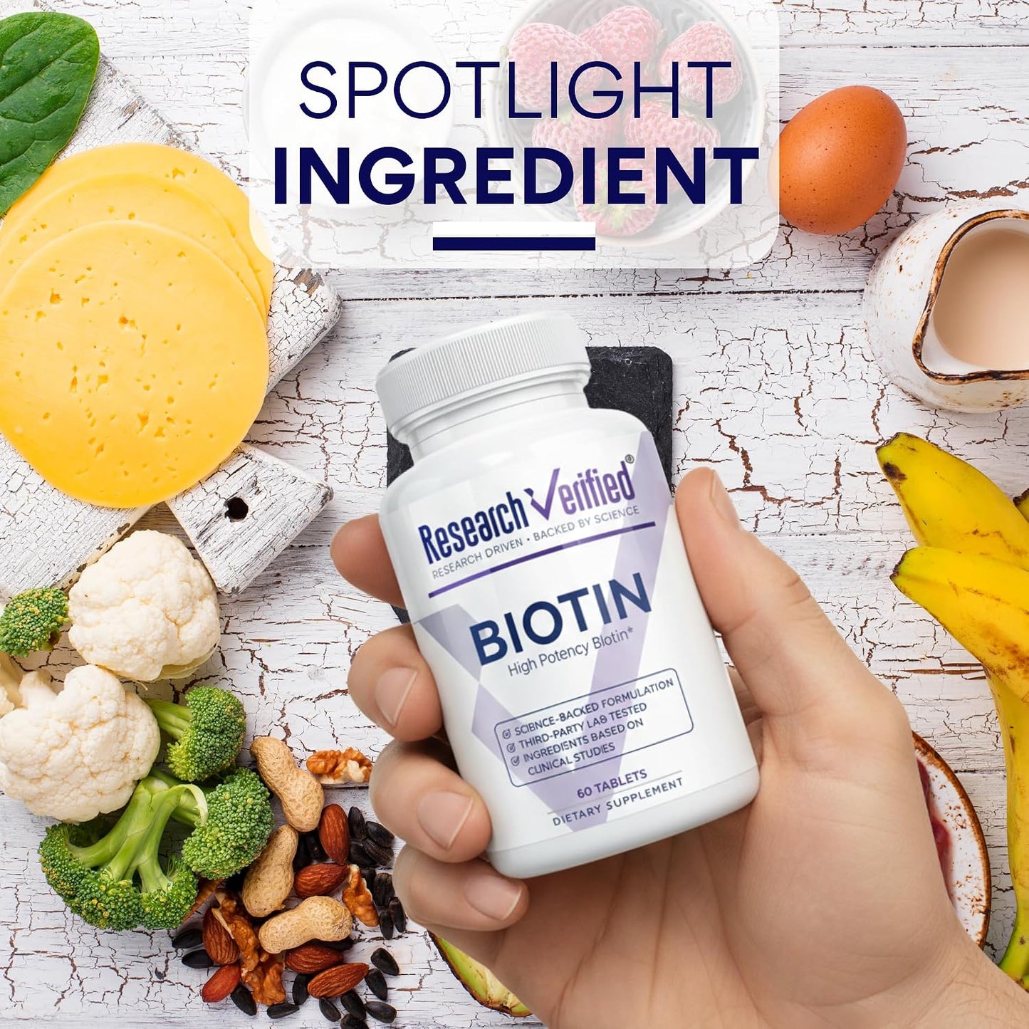 Research Verified Biotin 10000mcg - Hair, Skin and Nails Support - 60 Vegan Tablets - görsel 6