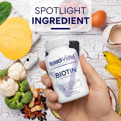 Research Verified Biotin 10000mcg - Hair, Skin and Nails Support - 60 Vegan Tablets