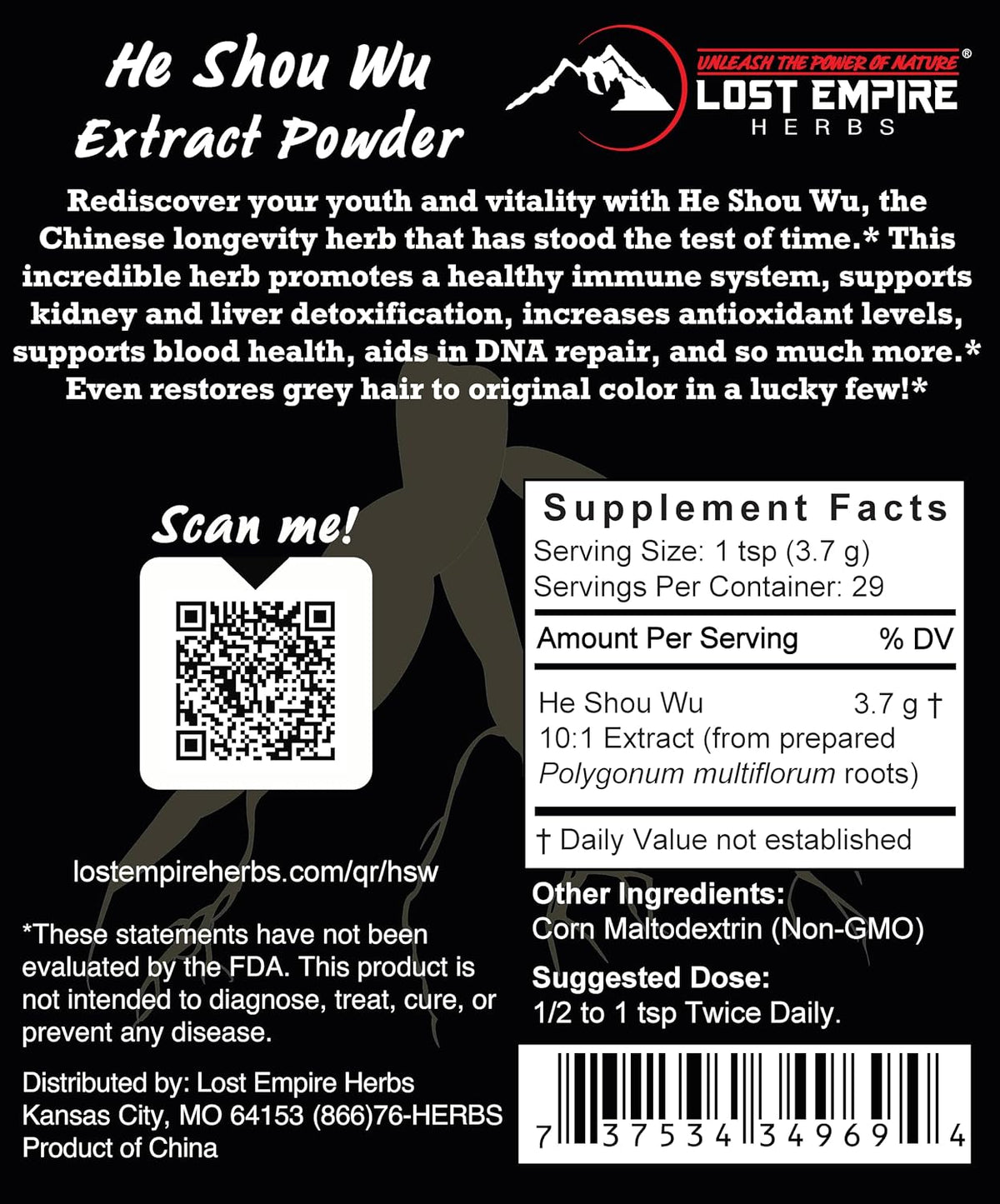 Lost Empire Herbs He Shou Wu 10:1 Extract Powder (100g) - görsel 2