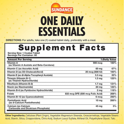 Sundance Daily Multivitamin for Adults | 60 Tablets | High Potency Formula | Non-GMO and Gluten-free Supplement