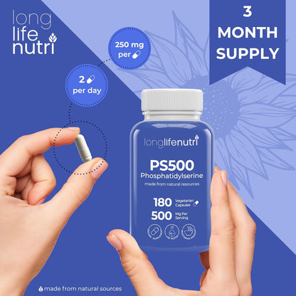 Phosphatidylserine Pure 500mg – 180 Vegetarian Capsules, 3-Month Supply