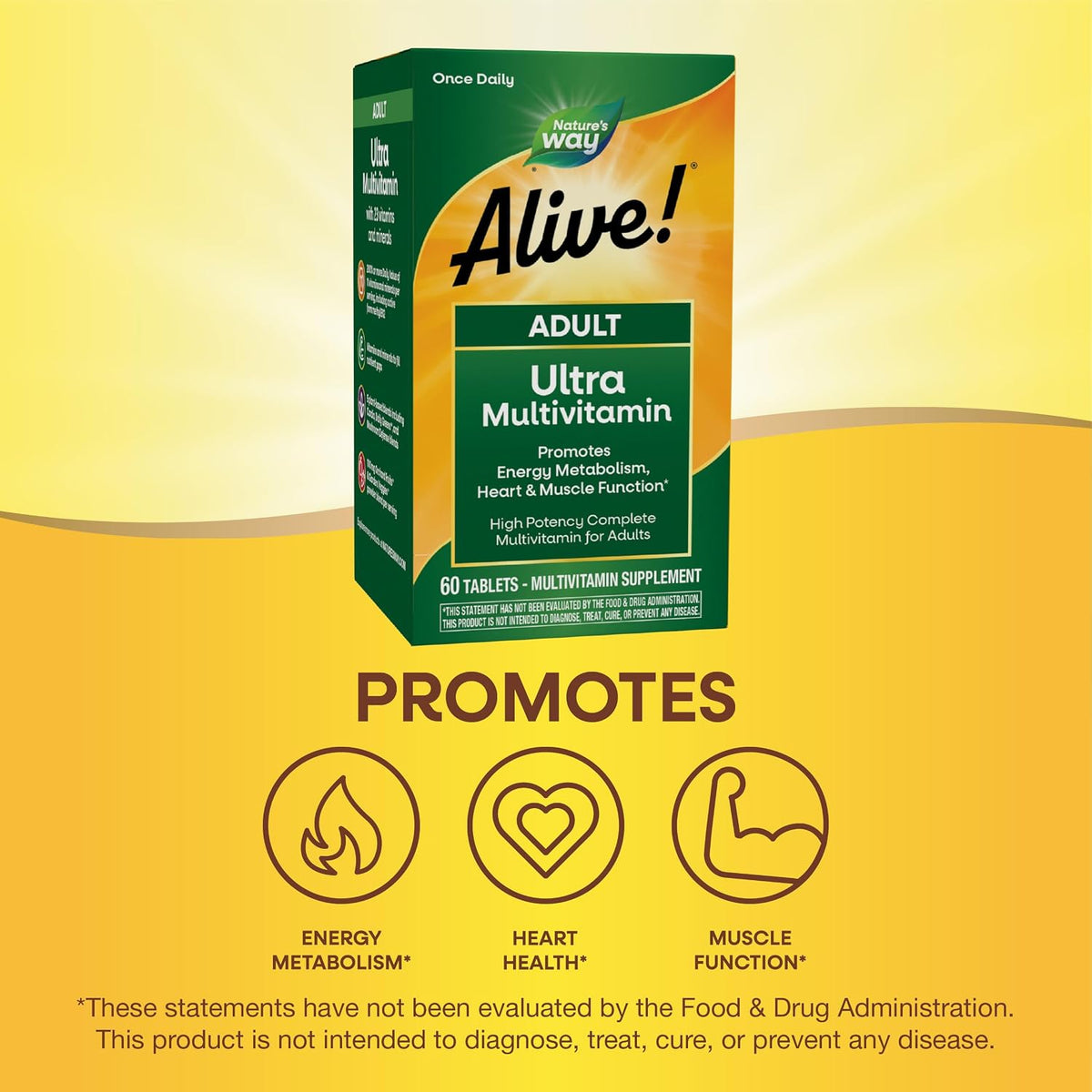 Nature's Way Alive! Adult Ultra Multivitamin, Supports Energy Metabolism, Heart & Muscle Function, with B-Vitamins Including Methylated B12, Gluten Free, 60 Tablets - görsel 5