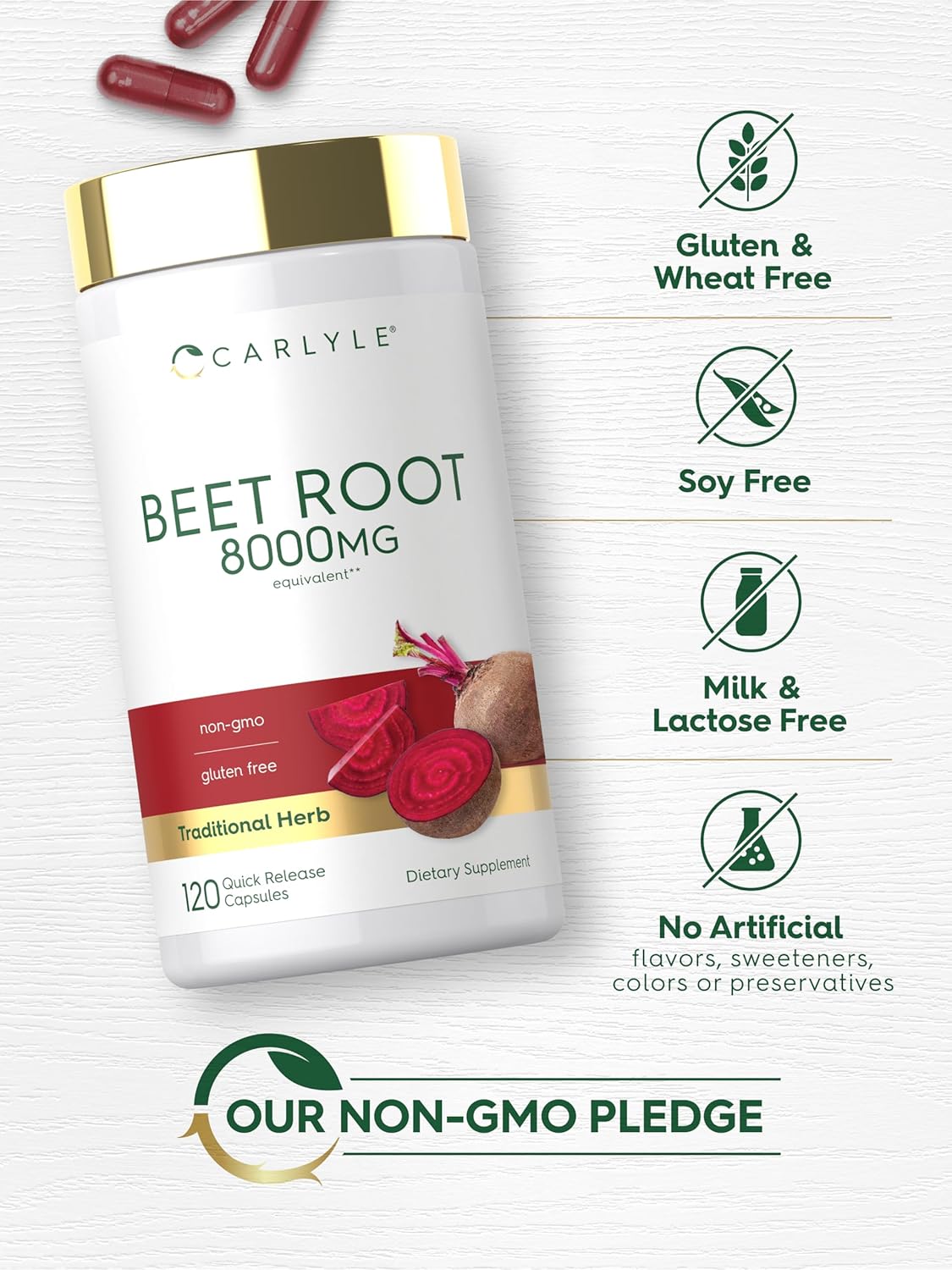 Carlyle Beet Root Capsules, 120 Count – Quick Release, Non-GMO & Gluten-free Supplement - görsel 5