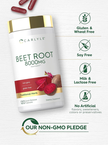 Carlyle Beet Root Capsules, 120 Count – Quick Release, Non-GMO & Gluten-free Supplement