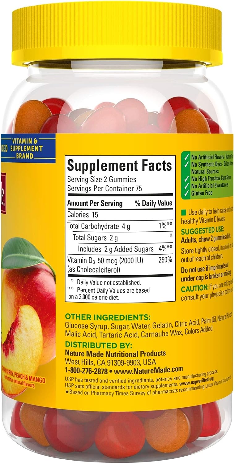 Nature Made Vitamin D3 Gummies - 2000 IU (50 mcg) - 150 Count - Immune and Bone Health - görsel 7