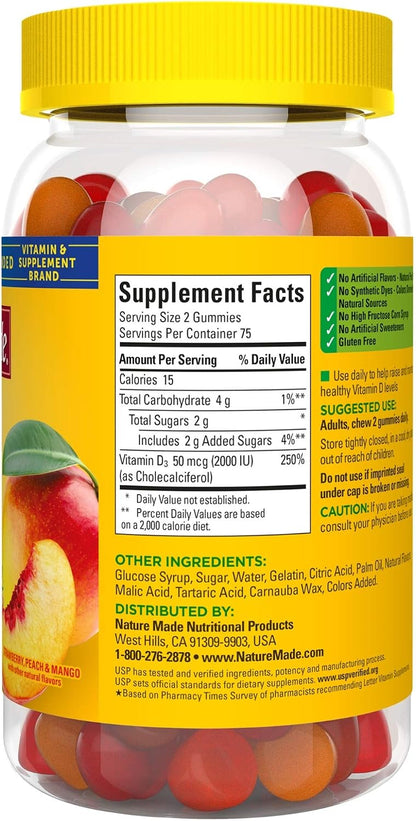 Nature Made Vitamin D3 Gummies - 2000 IU (50 mcg) - 150 Count - Immune and Bone Health