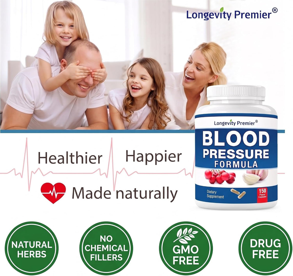 Longevity Blood Pressure Formula [150 Capsules] – Food Supplement with 12+ Natural Herbs - görsel 3
